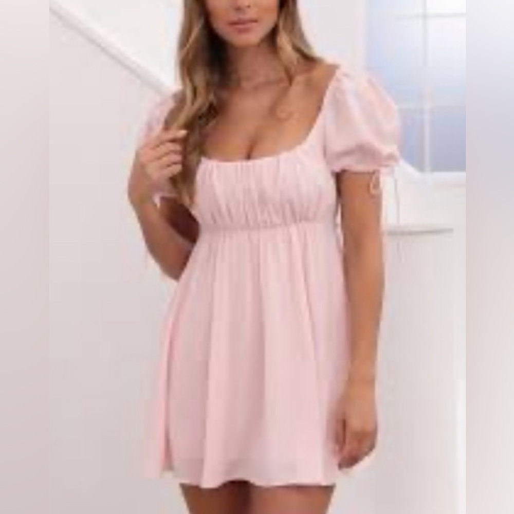 LUCY IN THE SKY LIGHT PINK MINI DRESS WITH PUFFY SLEEVES!